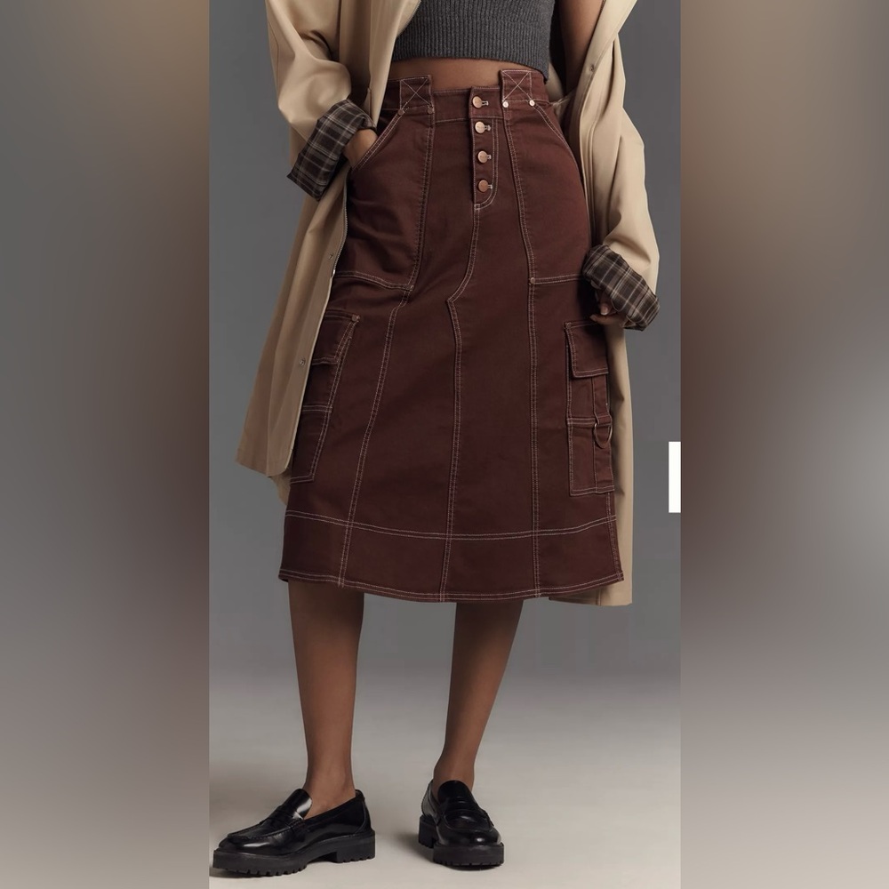 Brown Pilcro Reworked Utility Midi Skirt
